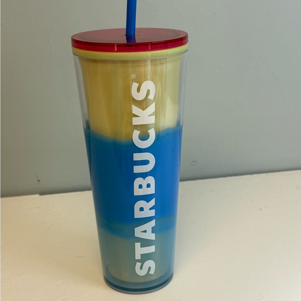 Starbucks 2020 Summer Color Block Tumbler 24oz Venti Cold Cup Yellow Blue & Red